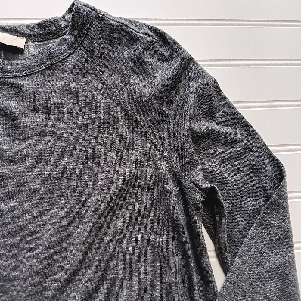 LOFT Charcoal Long Sleeve Top with Plaid Accent XS - Picture 2 of 8